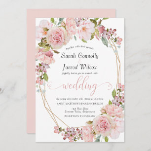 Pastel Pink Floral Wedding Invitation