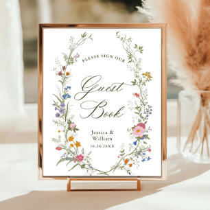 Pastel Pink Floral Wildflower Guestbook Sign