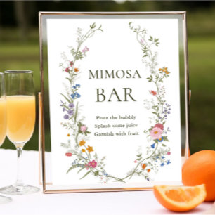 Pastel Pink Floral Wildflower Mimosa Bar Sign