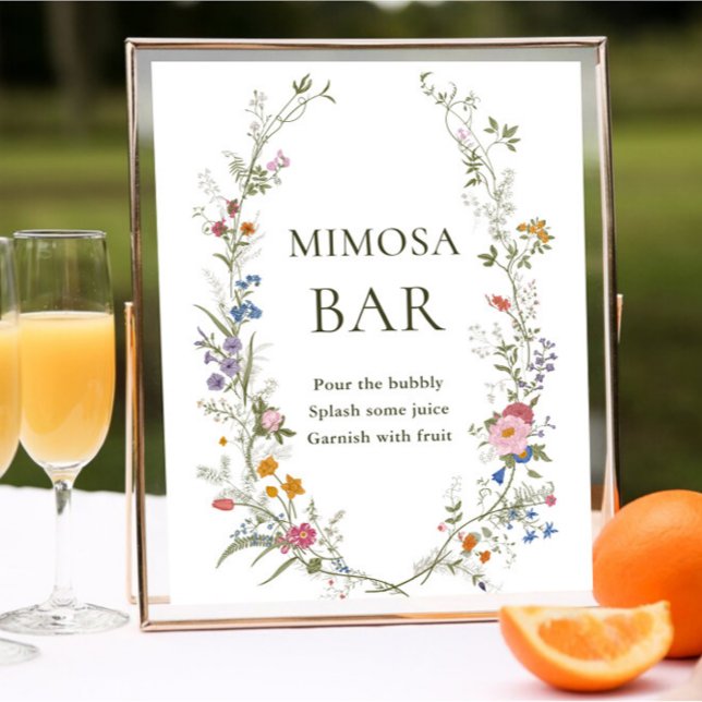 Pastel Pink Floral Wildflower Mimosa Bar Sign (Creator Uploaded)