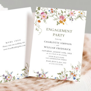 Pastel Pink Floral Wildflowers Engagement Party Invitation