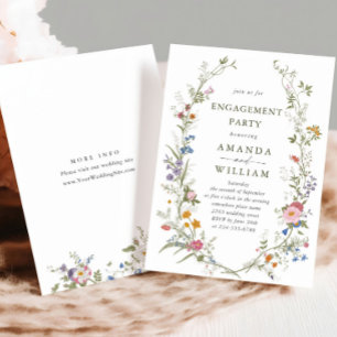 Pastel Pink Floral Wildflowers Engagement Party Invitation