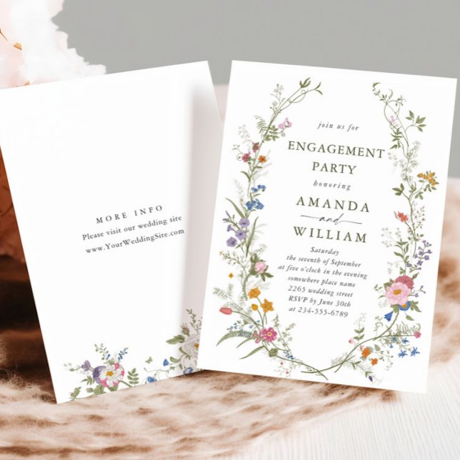 Pastel Pink Floral Wildflowers Engagement Party Invitation (Creator Uploaded)