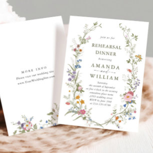 Pastel Pink Floral Wildflowers Rehearsal Dinner Invitation