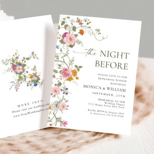 Pastel Pink Floral Wildflowers Rehearsal Dinner Invitation
