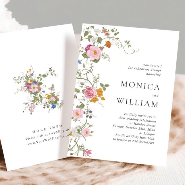 Pastel Pink Floral Wildflowers Rehearsal Dinner Invitation (Creator Uploaded)