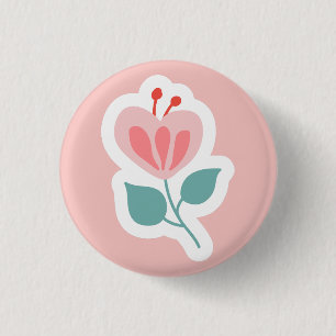 Pastel pink flower petal with stem 3 cm round badge