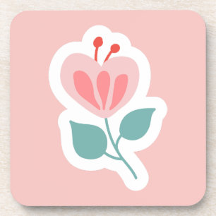 Pastel pink flower petal with stem coaster