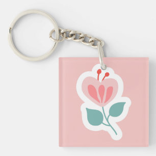 Pastel pink flower petal with stem key ring