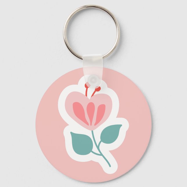Pastel pink flower petal with stem key ring (Front)