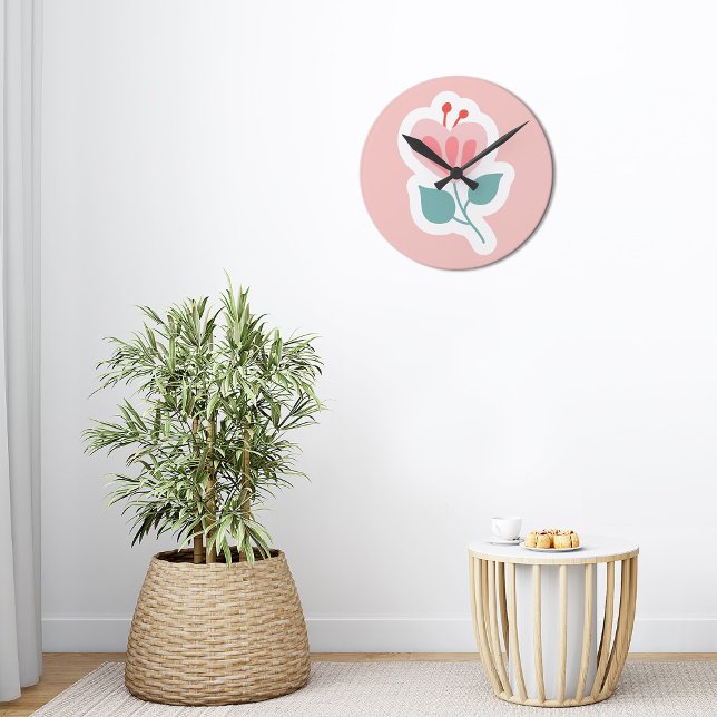 Pastel pink flower petal with stem round clock (Creator Uploaded)