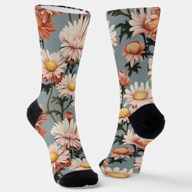 Pastel Pink Flowers Socks (Angled)