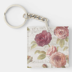Pastel Pink French Roses Key Ring