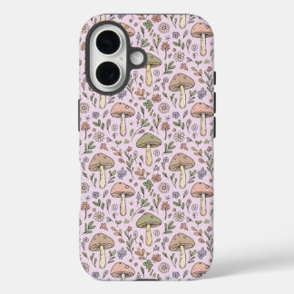Pastel Pink Fungi Cottagecore Seamless Pattern iPhone 16 Case