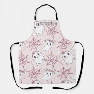 Pastel Pink Ghost Halloween Kawaii Pattern Apron