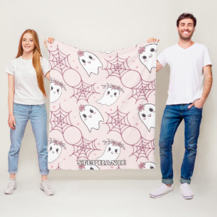 Pastel Pink Ghost Halloween Kawaii Pattern Fleece Blanket