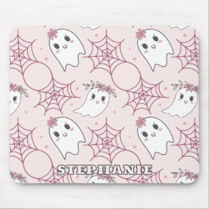 Pastel Pink Ghost Halloween Kawaii Pattern Mouse Pad