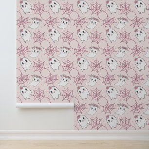 Pastel Pink Ghost Halloween Kawaii Pattern Wallpaper