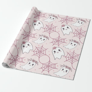 Pastel Pink Ghost Halloween Kawaii Pattern Wrapping Paper