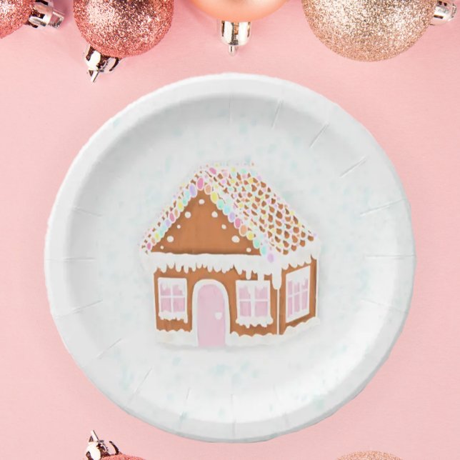 Pastel Pink Gingerbread House Paper Plate (Creator Uploaded)