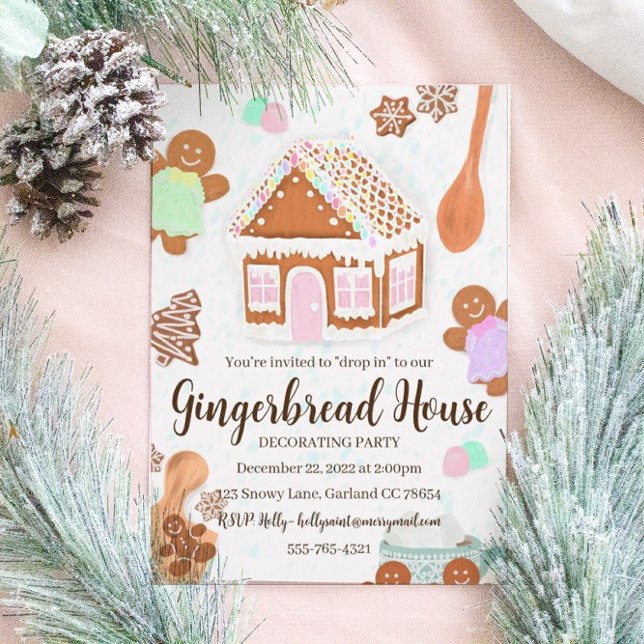 Pastel Pink Gingerbread House Party Invitation (Creator Uploaded)