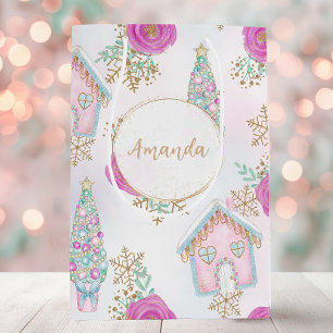 Pastel Pink Gingerbread Personalised Christmas Medium Gift Bag