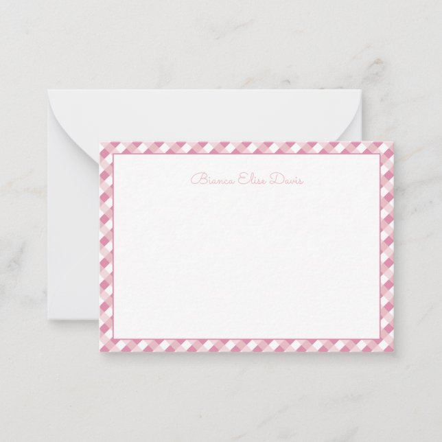 Pastel Pink Gingham Children's Card (Front)