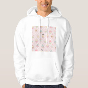 Pastel Pink Gingham Cute Cupcakes Pattern Hoodie