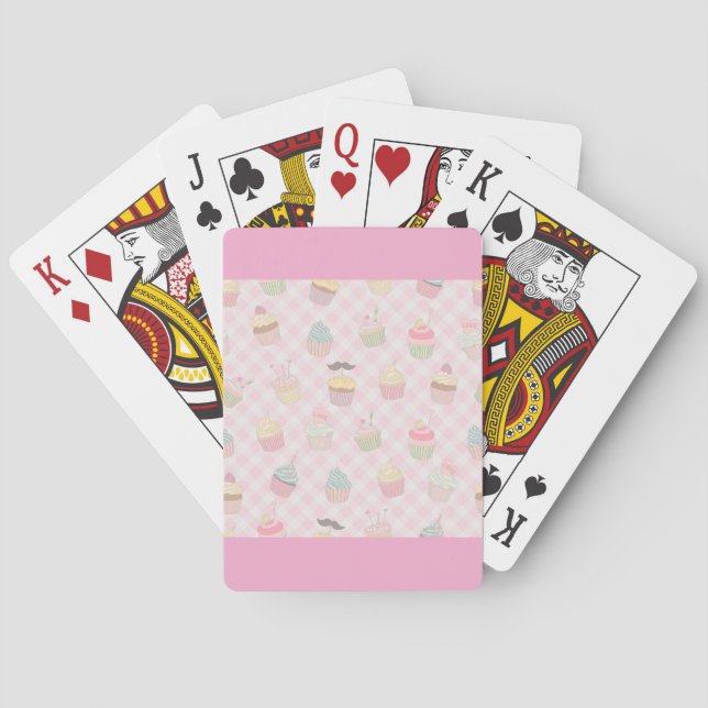 Pastel Pink Gingham Cute Cupcakes Pattern Playing Cards (Back)