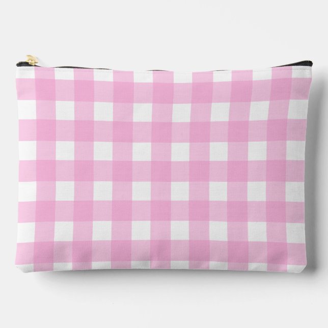 Pastel Pink Gingham Pattern Accessory Pouch (Front)