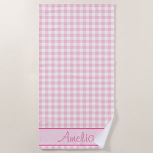 Pastel Pink Gingham Pattern   Personalised Beach Towel