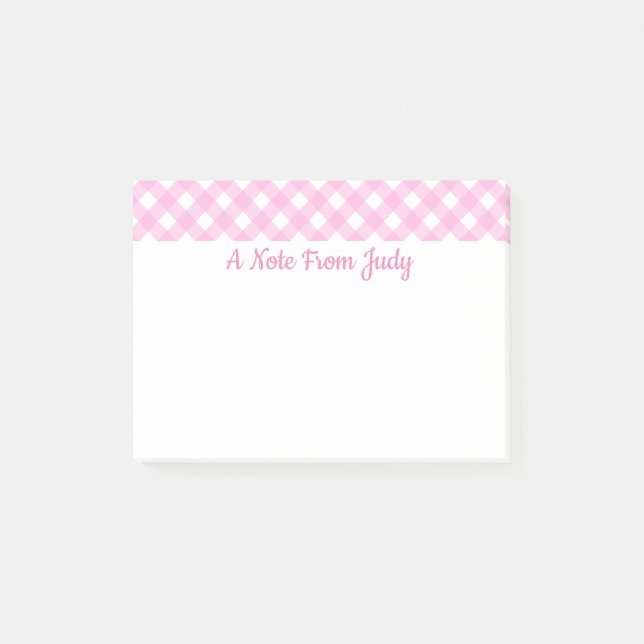 Pastel Pink Gingham Pattern Post-it Notes (Front)