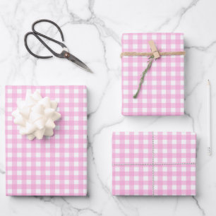 Pastel Pink Gingham Pattern Wrapping Paper Sheet