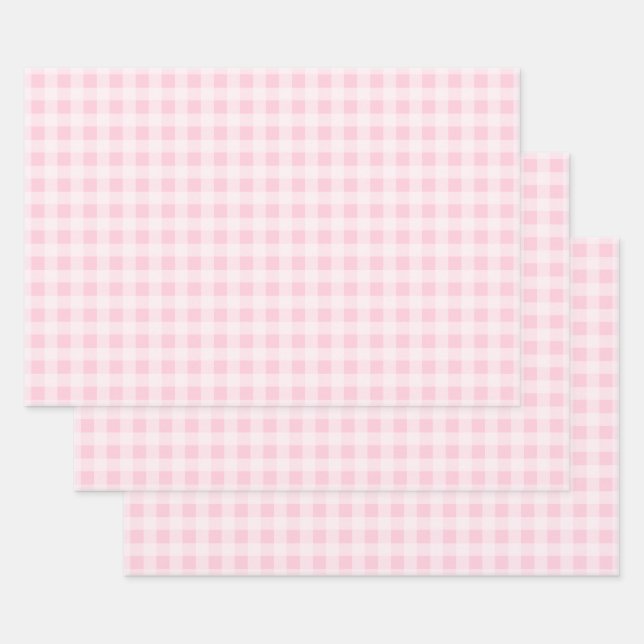 Pastel Pink Gingham Wrapping Paper Sheets (Set)