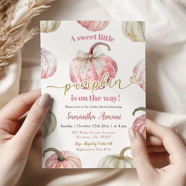 Pastel Pink Girl Pumpkin Baby Shower Invitation (Creator Uploaded)