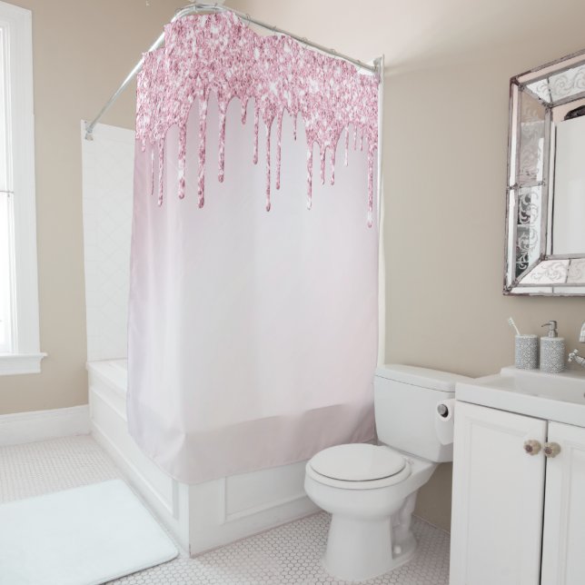 *~* Pastel Pink Glitter Drip AP7 Shower Curtain (In Situ)