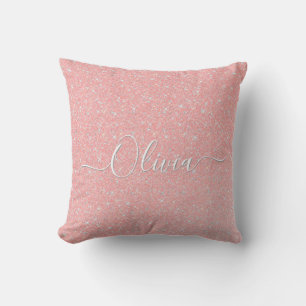 Pastel Pink Glitter Sparkle Custom Name  Cushion