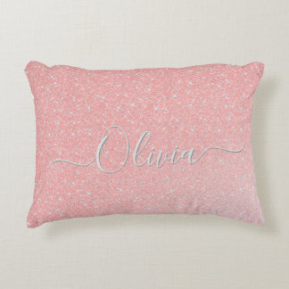 Pastel Pink Glitter Sparkle Custom Name  Decorative Cushion