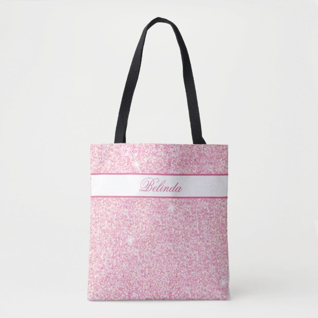 Pastel Pink Glitz and Glam Monogrammed Tote Bag (Front)
