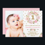 Pastel Pink Gold Floral First 1st Birthday Invite<br><div class="desc">Pink & Gold Floral First 1st Birthday Party Invite
Sweet and girly first birthday invitation featuring pink & blush watercolor floral wreath and gold confetti sprinkles.</div>