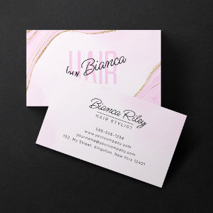 Pastel Pink Gold Glitter Agate Hair Stylist Salon Business Card