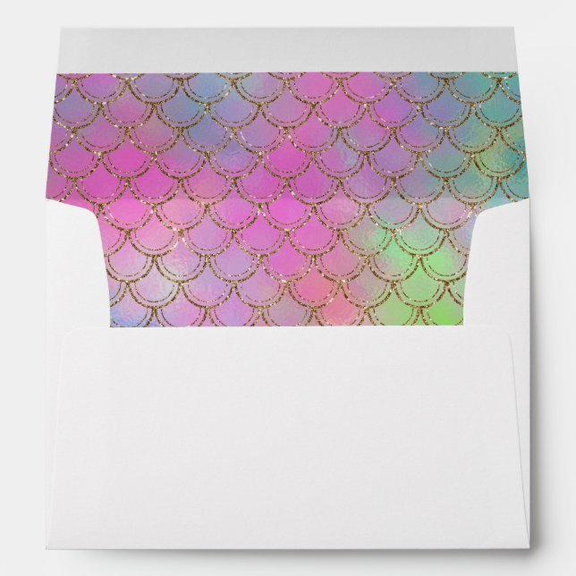 Pastel Pink Gold Glitter Mermaid Scales Envelope (Back (Bottom))