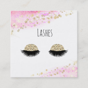 *~* Pastel Pink Gold GlitterAbstract Lashes Square Business Card