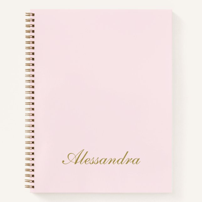  Pastel Pink Gold Script Custom Name Minimalist  Notebook (Front)