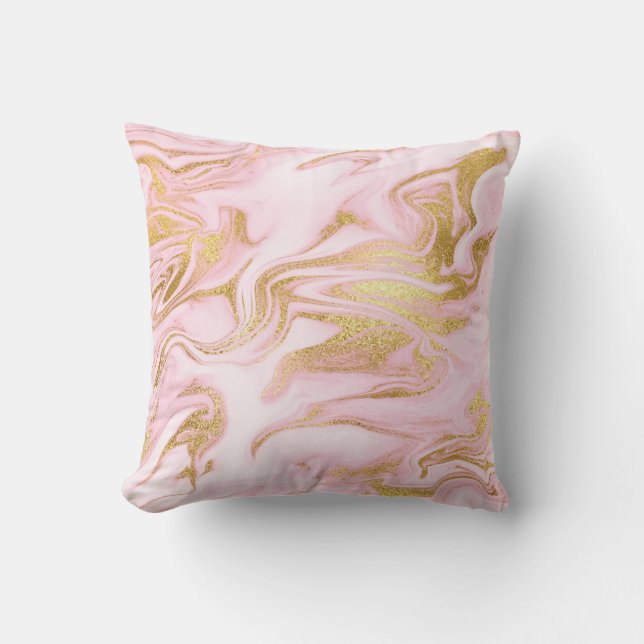 Pastel Pink Gold White Marble Vip Cushion (Front)