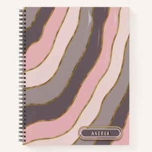 Pastel Pink Gray Chic Gold Groovy Striped Waves  Notebook
