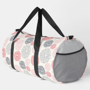 PASTEL PINK & GRAY CHRYSANTHEMUM PATTERNS DUFFLE BAG