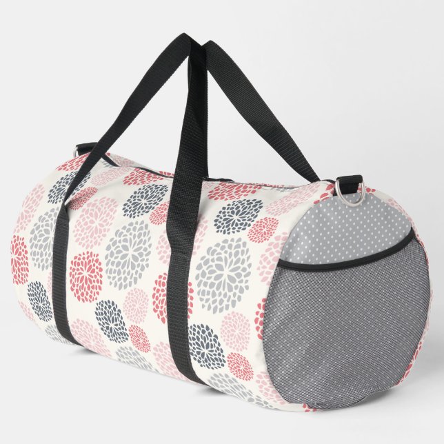 PASTEL PINK & GRAY CHRYSANTHEMUM PATTERNS DUFFLE BAG (Right Corner)