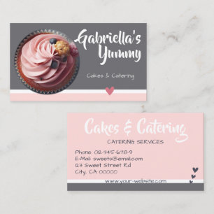 Pastel Pink Gray Cupcake Cake Photo Template Sweet Business Card