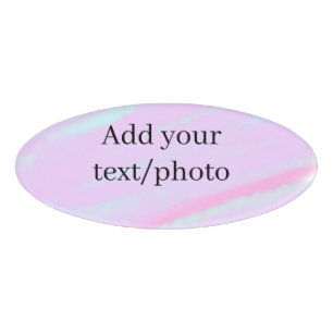 Pastel pink green add photo text watercolor retro name tag